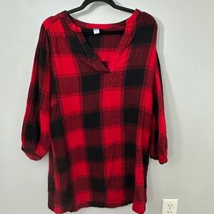 Old Navy Red and Black Plaid Tunic Top